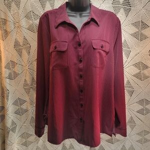 Notations size large long sleeve button down red and black striped top